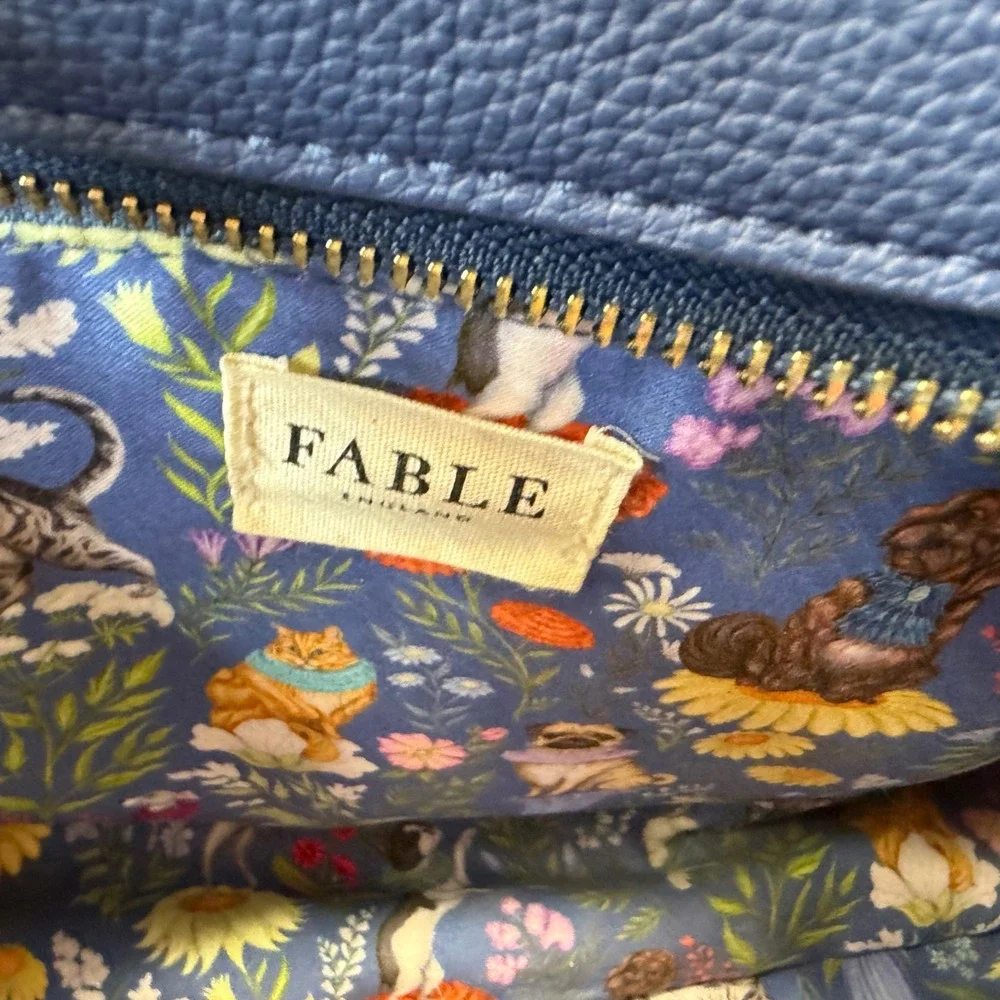 Fable England Satchel Handbag Women Medium Navy Blue Bee Charm Vegan Leather